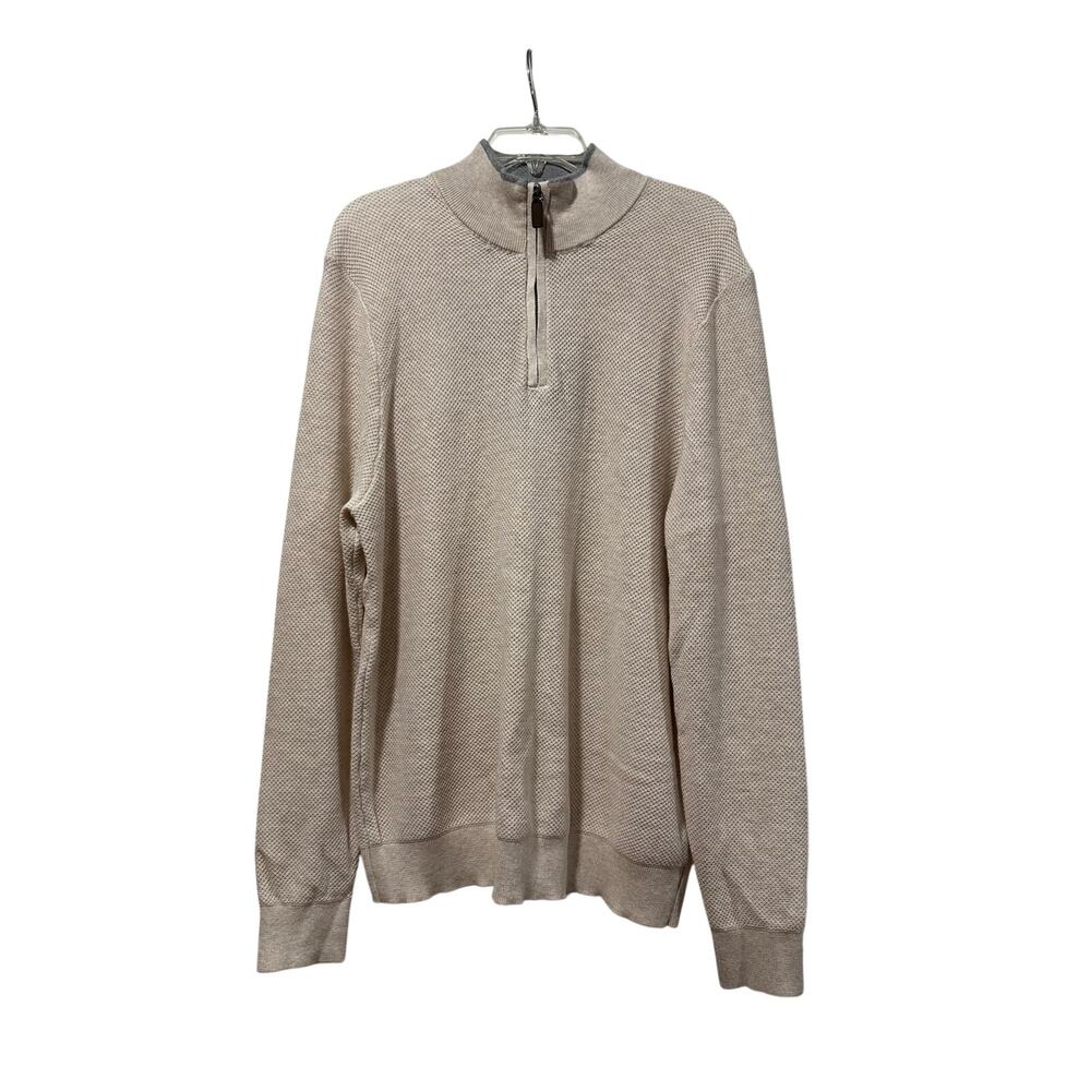 Magaschoni Men’s 100% Cotton Quarter Zip Sweater L NWT Waffle Knit Neutral
